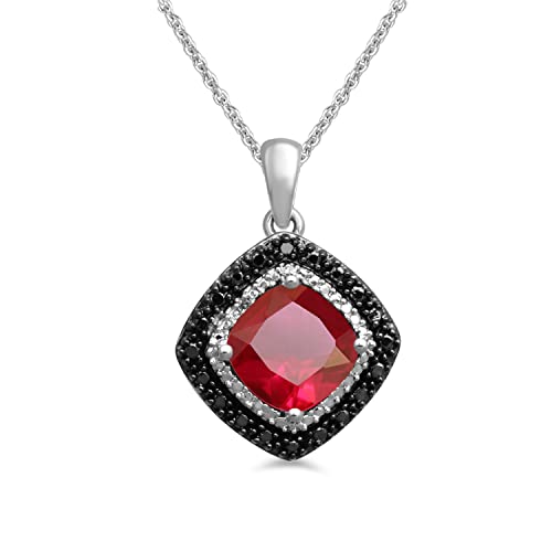Sterling Silver Pendant Necklace with Ruby and Diamonds