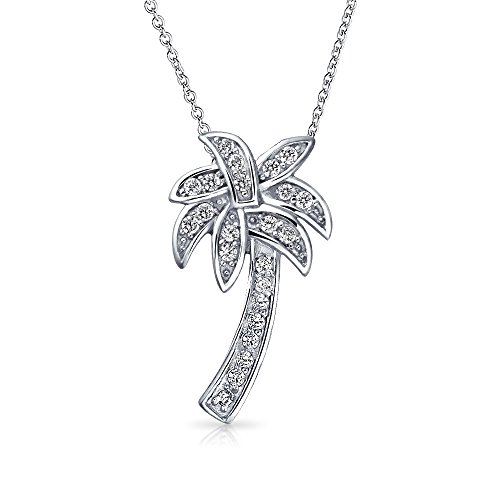 Hawaiian Palm Tree Necklace Pendant for Women Silver