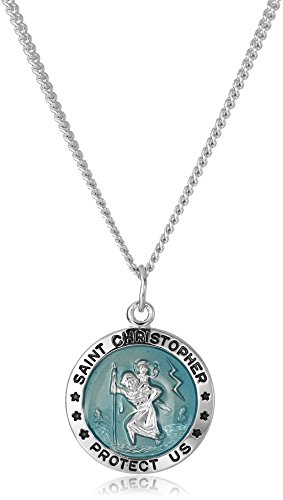 Men's Sterling Silver St. Christopher Pendant with Blue Background
