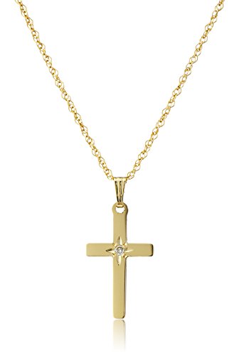 14k Yellow Gold Diamond-Accented Cross Pendant Necklace