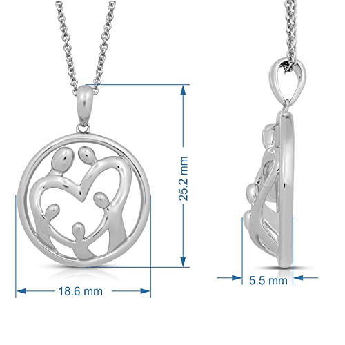 Silver Family Pendant Necklace with Parent and Three Children