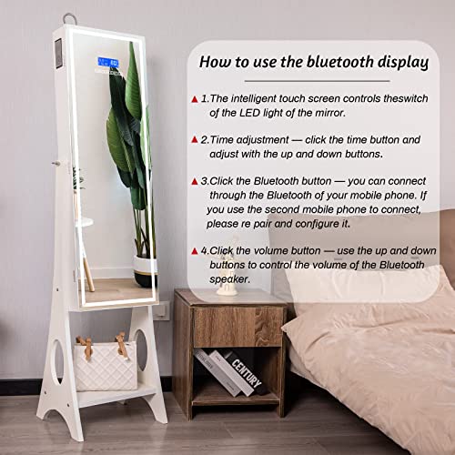 KEDLAN Bluetooth Jewelry Armoire with Lighted Mirror & Storage