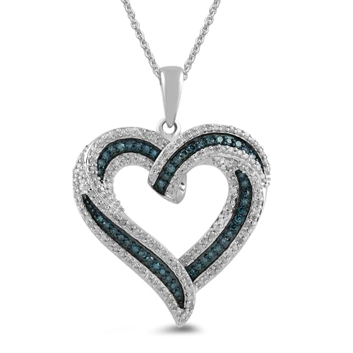 Sterling Silver Blue & White Diamond Heart Pendant