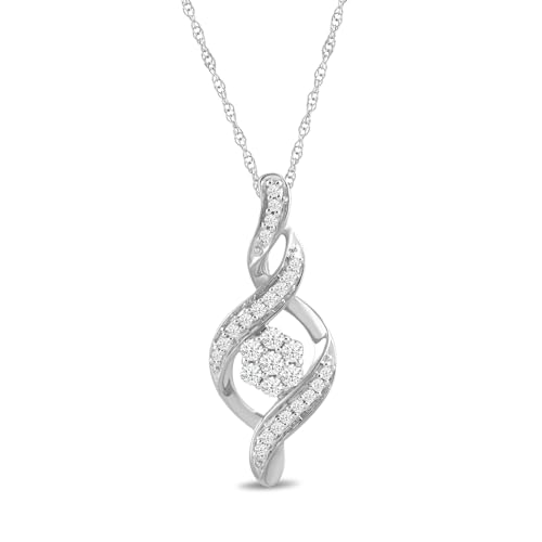 10K White Gold Diamond Twist Pendant Necklace, 1/4 cttw