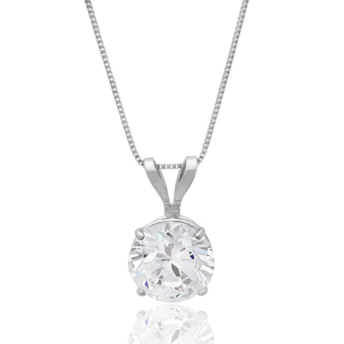 14k White Gold Solitaire Cubic Zirconia Pendant Necklace