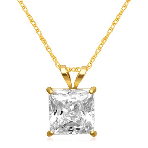 Princess Cut Cubic Zirconia Solitaire Pendant Necklace