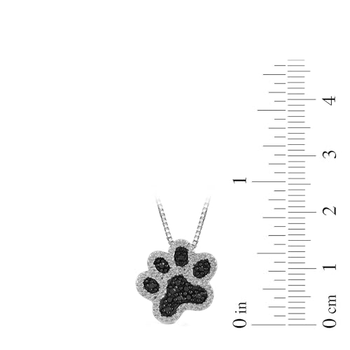Sterling Silver Black & White Diamond Dog Paw Necklace