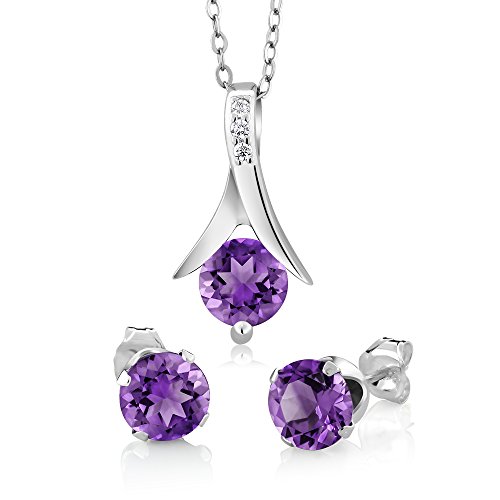 Purple Amethyst Earrings and Pendant Set with Chain