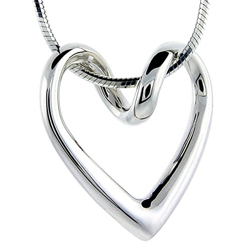Sterling Silver Floating Heart Necklace, 3/4 Inch Wide
