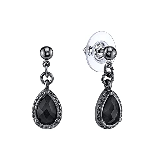 1928 Jewelry Black Teardrop Victorian Earrings
