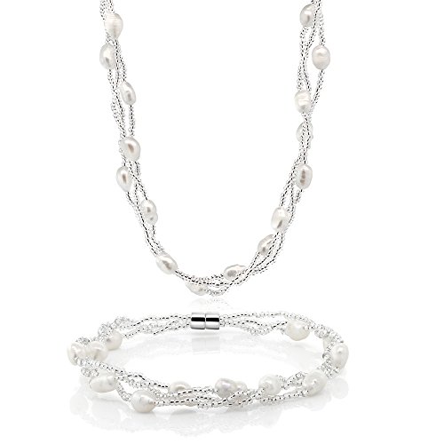 White Cultured Freshwater Pearl Necklace and Bracelet Set