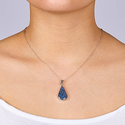 Sterling Silver Pressed Flower Teardrop Pendant Necklace
