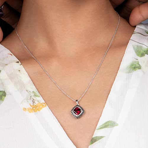 Sterling Silver Pendant Necklace with Ruby and Diamonds