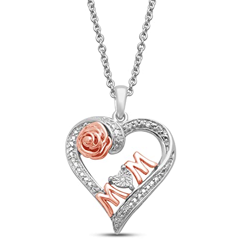 Rose Gold Heart Mom Pendant Necklace with Diamonds