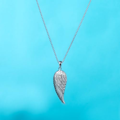 Sterling Silver Angel Wing Pendant with White Diamonds