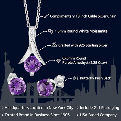 Purple Amethyst Earrings and Pendant Set with Chain