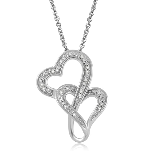 Double Heart Necklace Pendant with White Diamonds