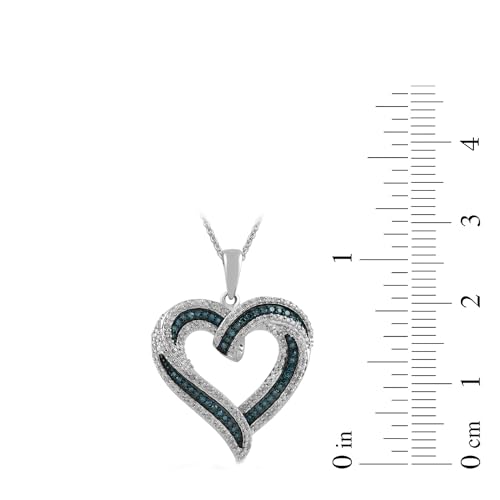 Sterling Silver Blue & White Diamond Heart Pendant
