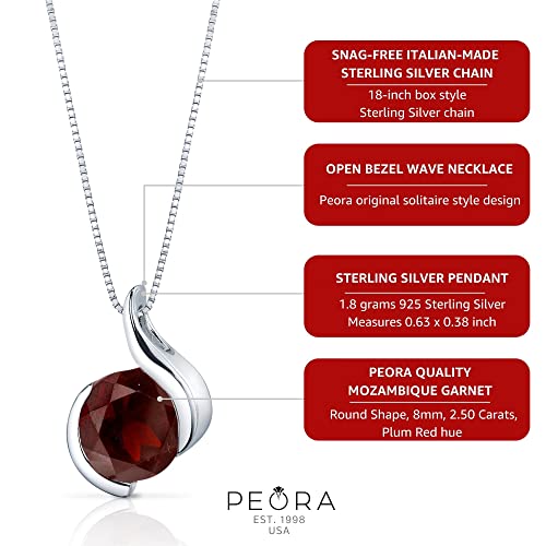 PEORA Garnet Wave Pendant Necklace, 925 Sterling Silver
