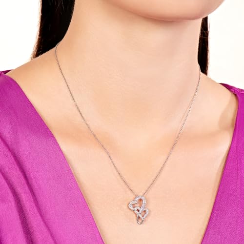 Double Heart Necklace Pendant with White Diamonds
