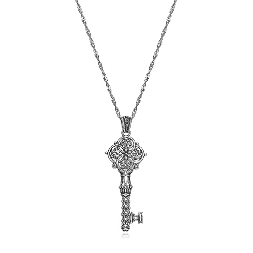 Celtic Flower Key Pendant Necklace in Oxidized Silver