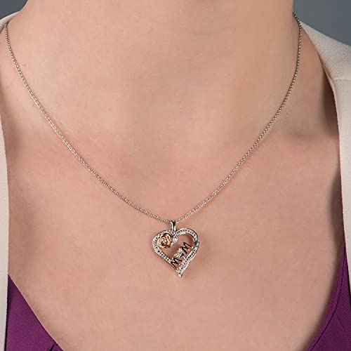 Rose Gold Heart Mom Pendant Necklace with Diamonds
