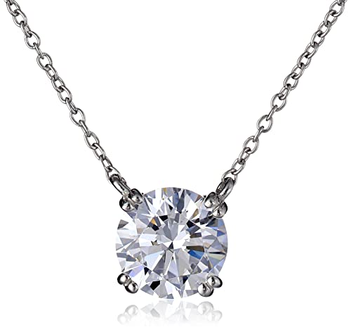 Platinum-Plated Sterling Silver Cubic Zirconia Solitaire Pendant