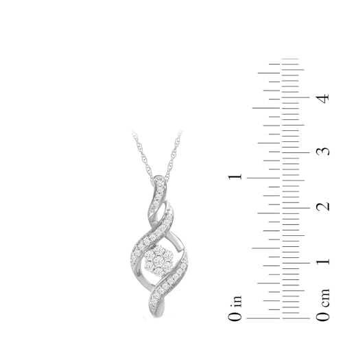 10K White Gold Diamond Twist Pendant Necklace, 1/4 cttw