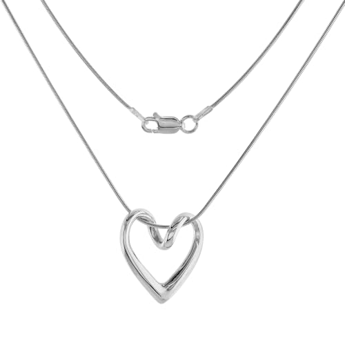 Sterling Silver Floating Heart Necklace, 3/4 Inch Wide