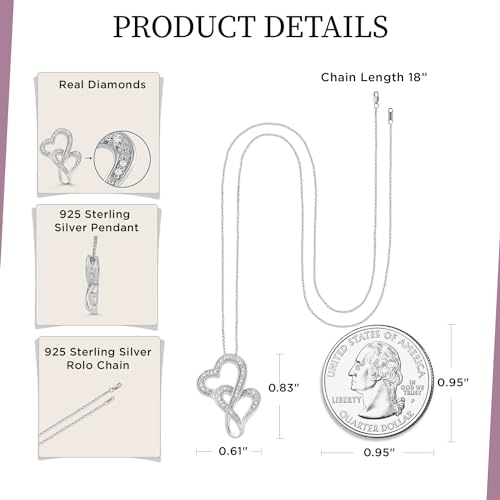 Double Heart Necklace Pendant with White Diamonds