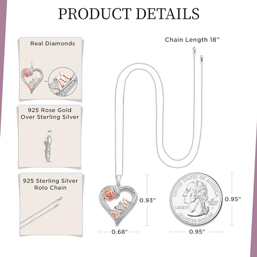 Rose Gold Heart Mom Pendant Necklace with Diamonds