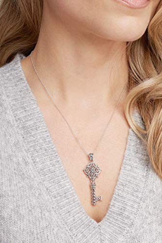 Celtic Flower Key Pendant Necklace in Oxidized Silver