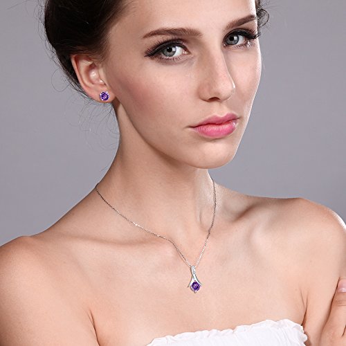 Purple Amethyst Earrings and Pendant Set with Chain