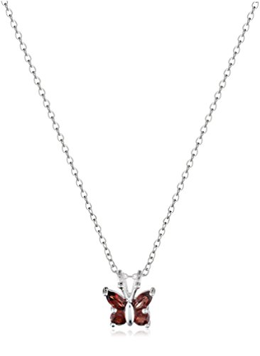 Sterling Silver Garnet Butterfly Pendant Necklace, 18