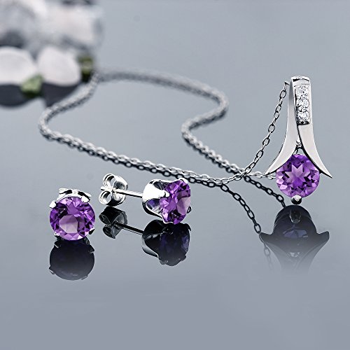 Purple Amethyst Earrings and Pendant Set with Chain