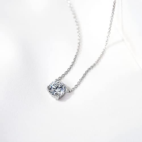Platinum-Plated Sterling Silver Cubic Zirconia Solitaire Pendant