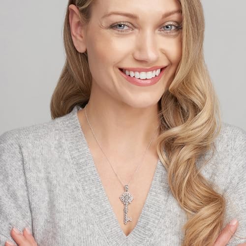 Celtic Flower Key Pendant Necklace in Oxidized Silver