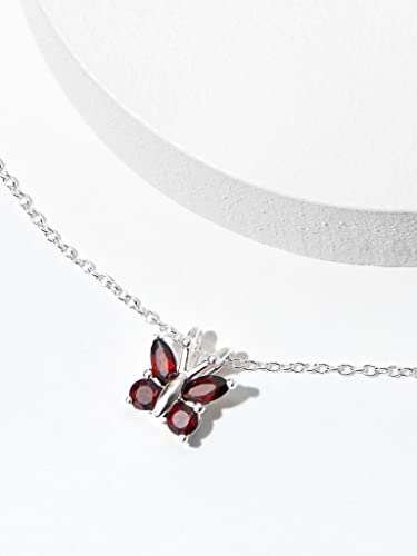 Sterling Silver Garnet Butterfly Pendant Necklace, 18