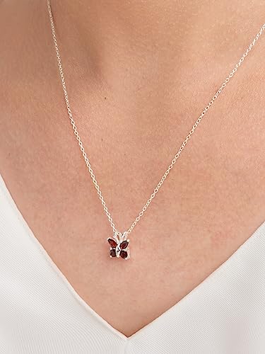 Sterling Silver Garnet Butterfly Pendant Necklace, 18