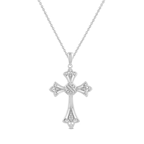 Women's Silver Cross Pendant Necklace with Diamond Accent
