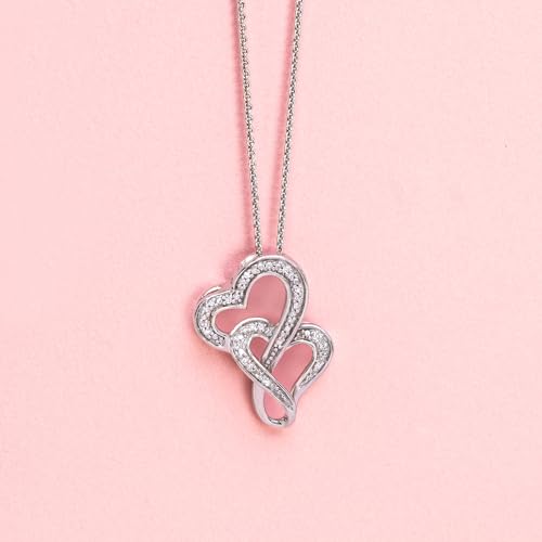Double Heart Necklace Pendant with White Diamonds