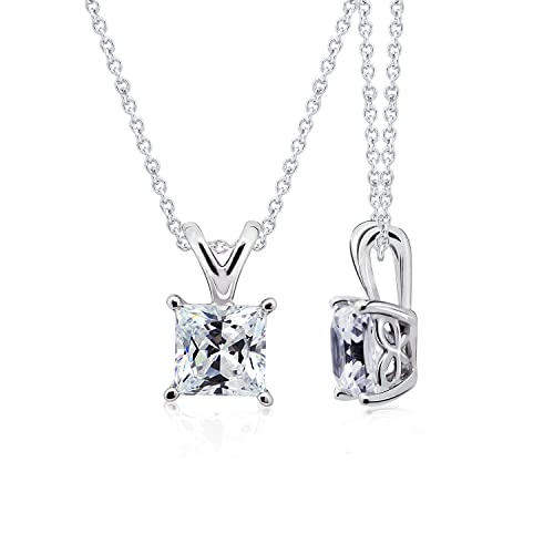 Platinum-Plated Sterling Silver Princess-Cut Solitaire Necklace
