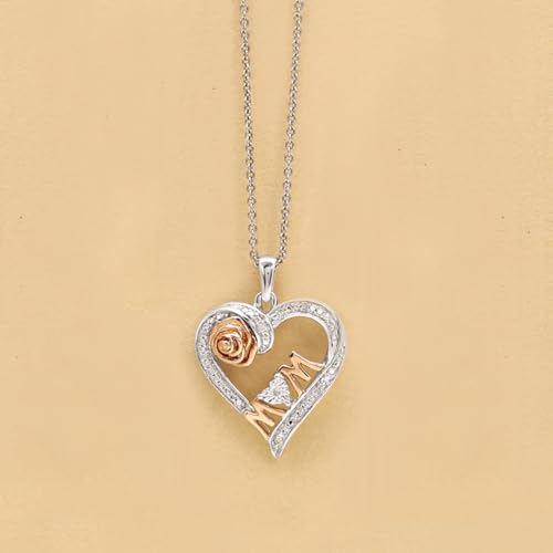 Rose Gold Heart Mom Pendant Necklace with Diamonds