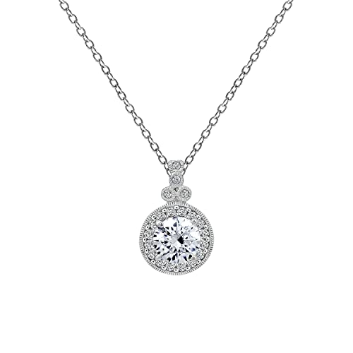 Antique Platinum Plated Sterling Silver Pendant Necklace - Cubic Zirconia