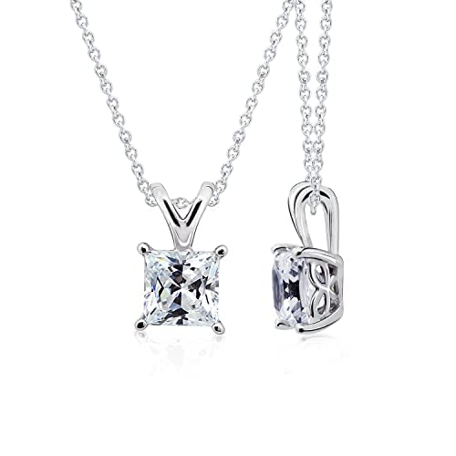 Platinum-Plated Sterling Silver Princess-Cut Solitaire Necklace