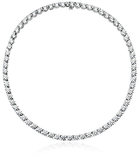 Platinum Plated Sterling Silver Tennis Necklace with Cubic Zirconia