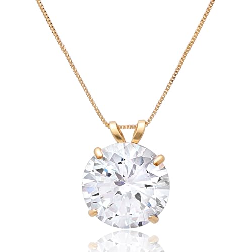 14k Yellow Gold Round CZ Pendant Necklace for Women