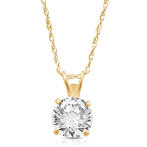 Yellow Gold 6.5mm Cubic Zirconia Pendant Necklace