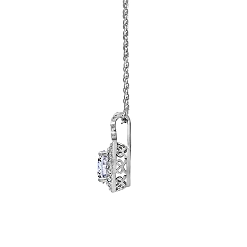 Antique Platinum Plated Sterling Silver Pendant Necklace - Cubic Zirconia