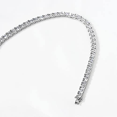 Platinum Plated Sterling Silver Tennis Necklace with Cubic Zirconia